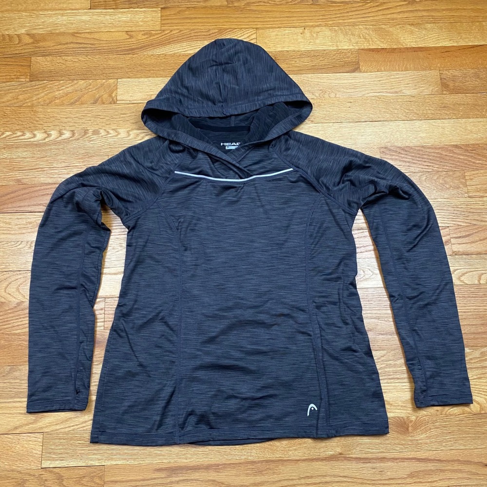HEAD Performance Hoodie Women Large Charcoal‎ Gray Space Dye Ruched Activewear